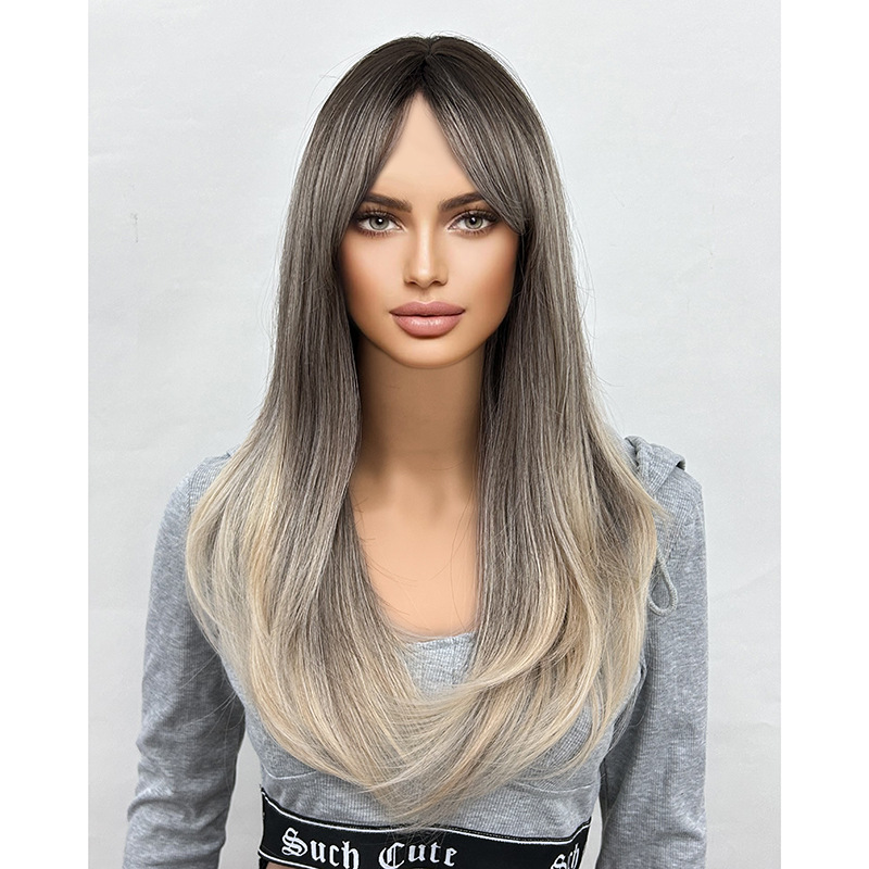 Full head hairstyle with long straight bangs and comfortable wig