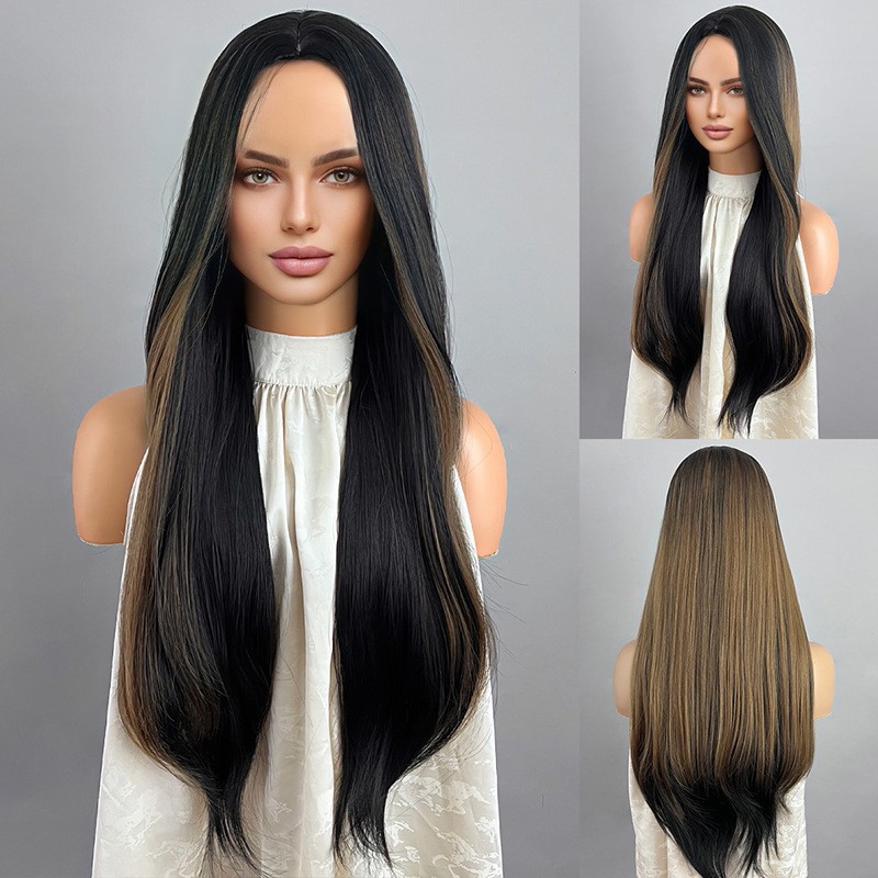 Full head hairstyle with long straight bangs and comfortable wig