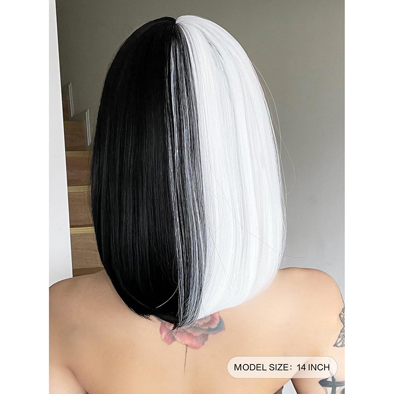 Full head short straight double tone wig with bangs