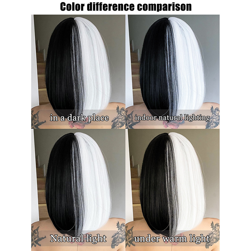 Full head short straight double tone wig with bangs