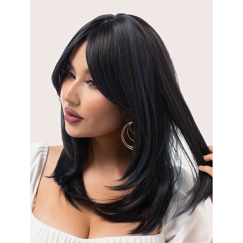 Full head short straight double tone wig with bangs