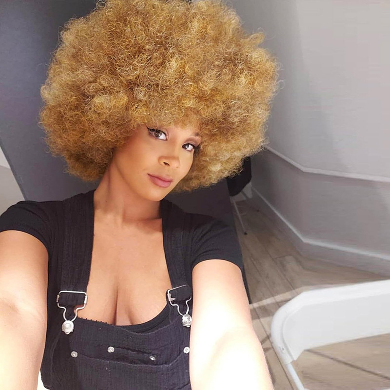 Full head small roll black bubble wig with elasticity & softness