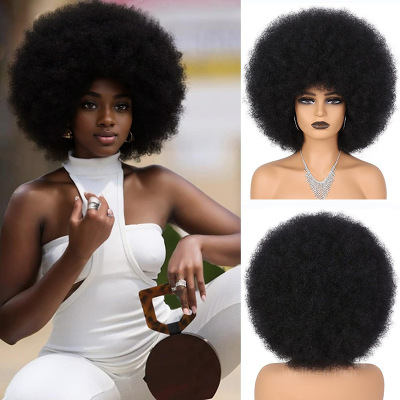 Full head small roll black bubble wig with elasticity & softness 01