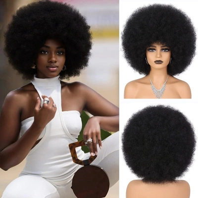 Full head small roll black bubble wig with elasticity & softness 01