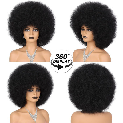 Full head small roll black bubble wig with elasticity & softness 02