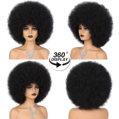 Full head small roll black bubble wig with elasticity & softness 02