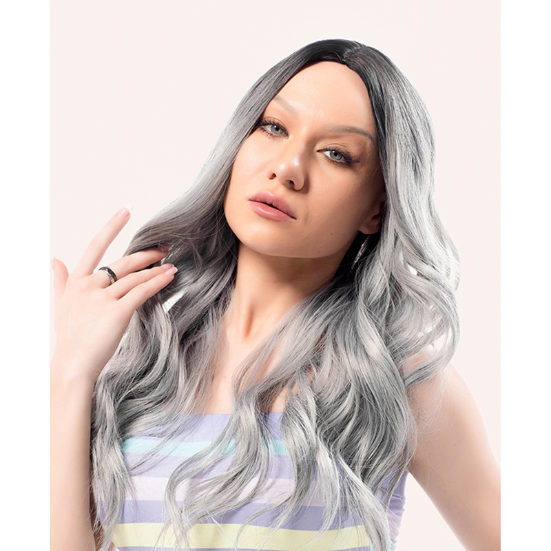 Full head wig with split long curly fashionable hair
