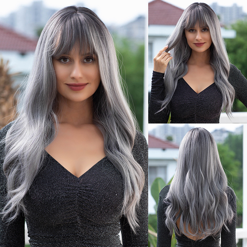 Full head wig with split long curly fashionable hair