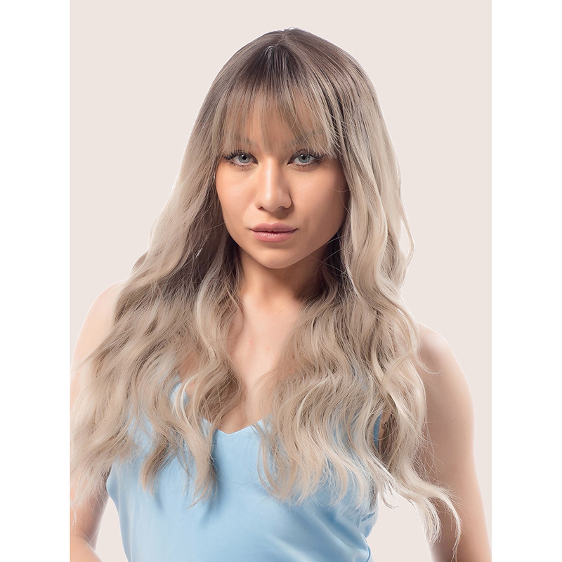 Full head wig with split long curly fashionable hair