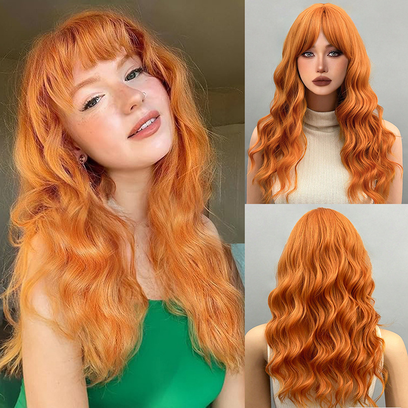 Full head wig with split long curly fashionable hair