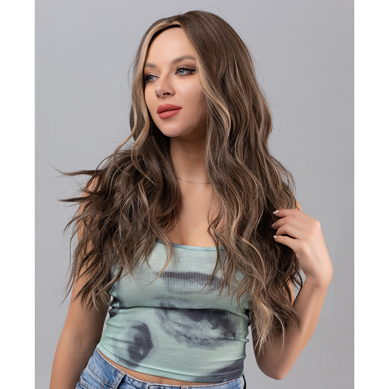 Full head wig with split long curly fashionable hair