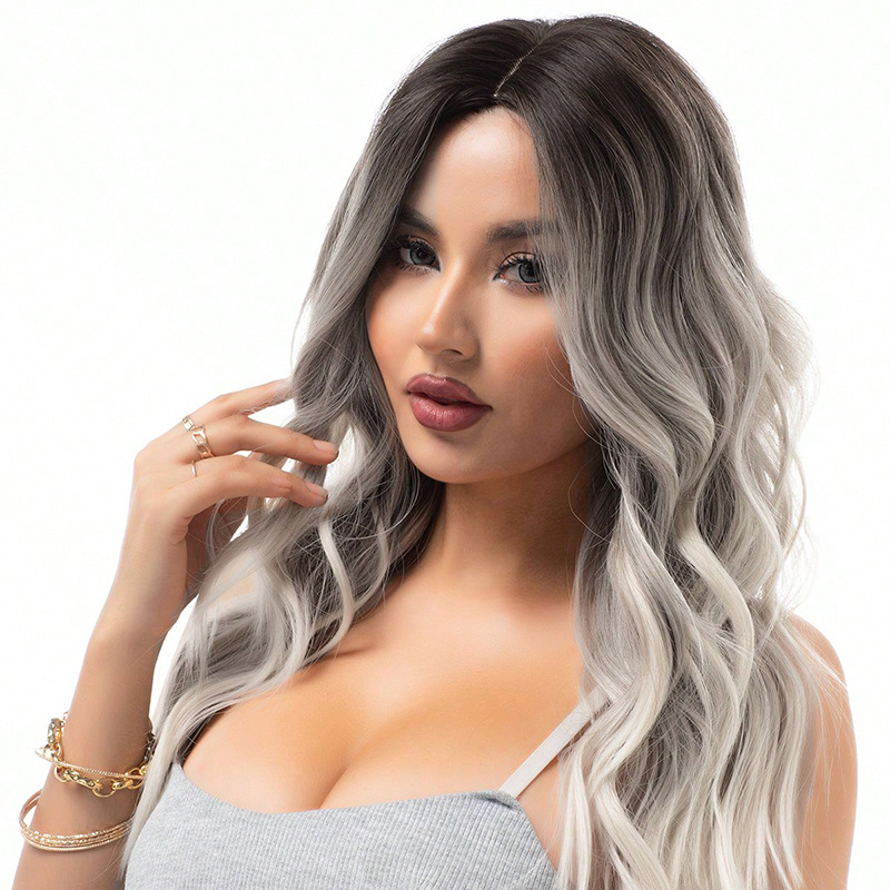 Full head wig with split long curly fashionable hair