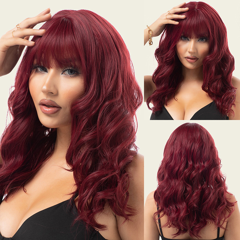 Full head wig with split long curly fashionable hair