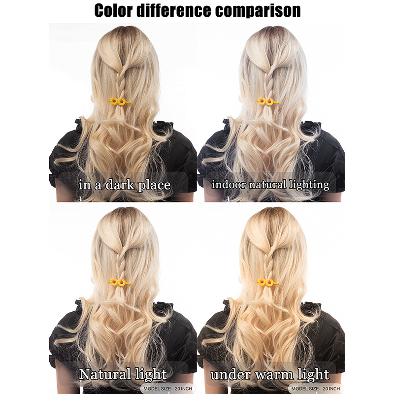 Golden long wavy curly wig with natural fluffy air bangs