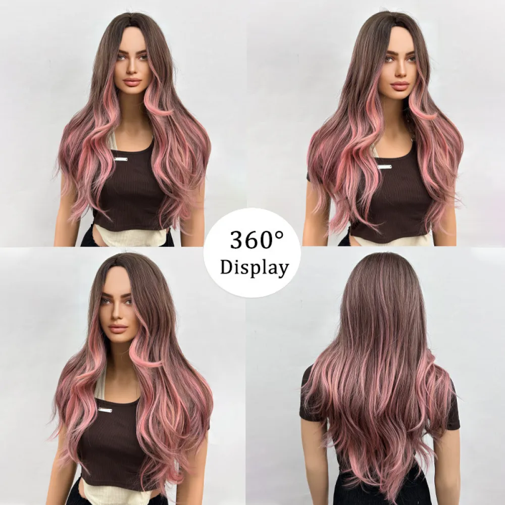 Gradient long hair, split and long curly wig