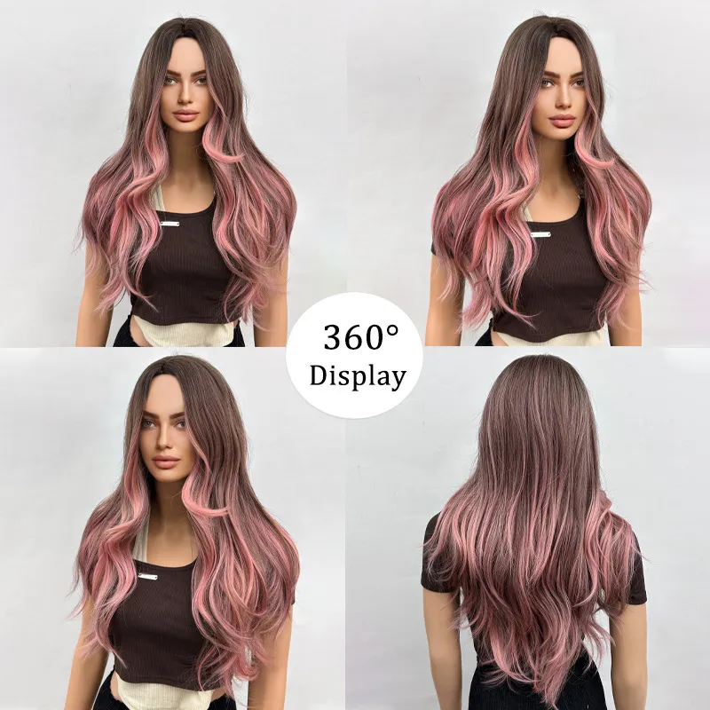 Gradient long hair, split and long curly wig