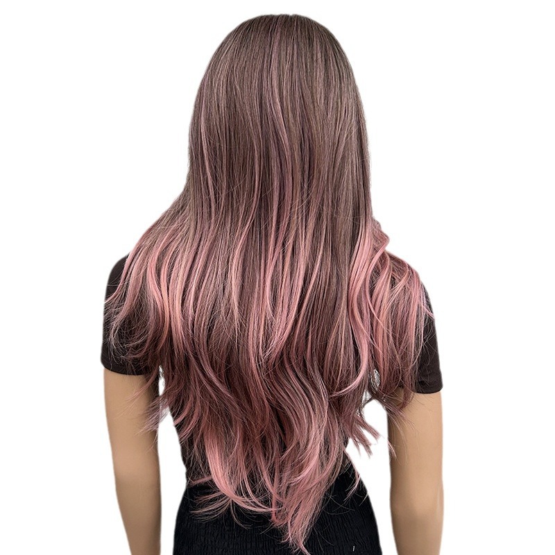 Gradient long hair, split and long curly wig