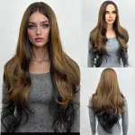 Gradient long hair, split and long curly wig