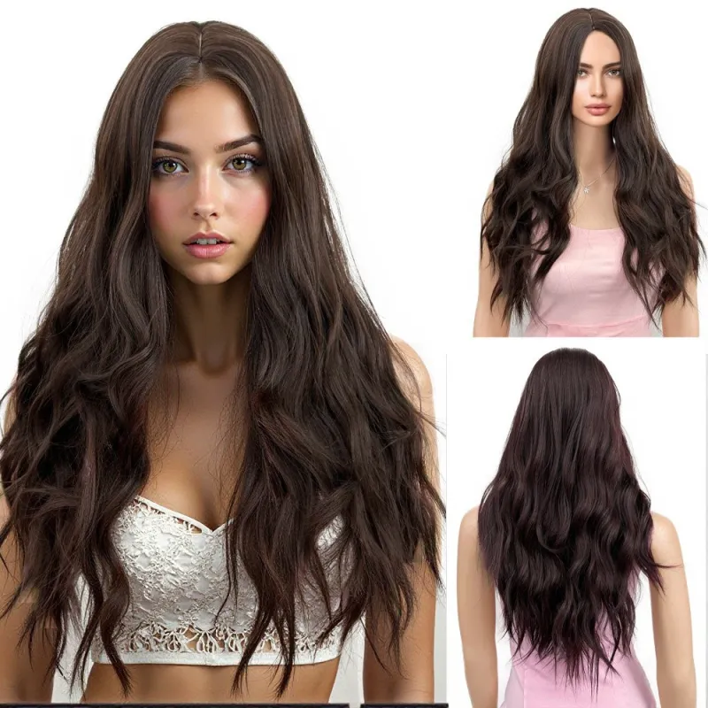 Gradient long hair, split and long curly wig