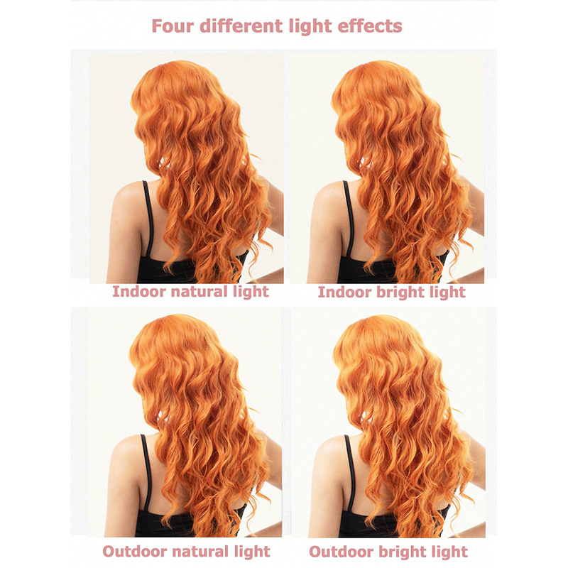 Mid cut bangs, long curly hair wig, daily vacation