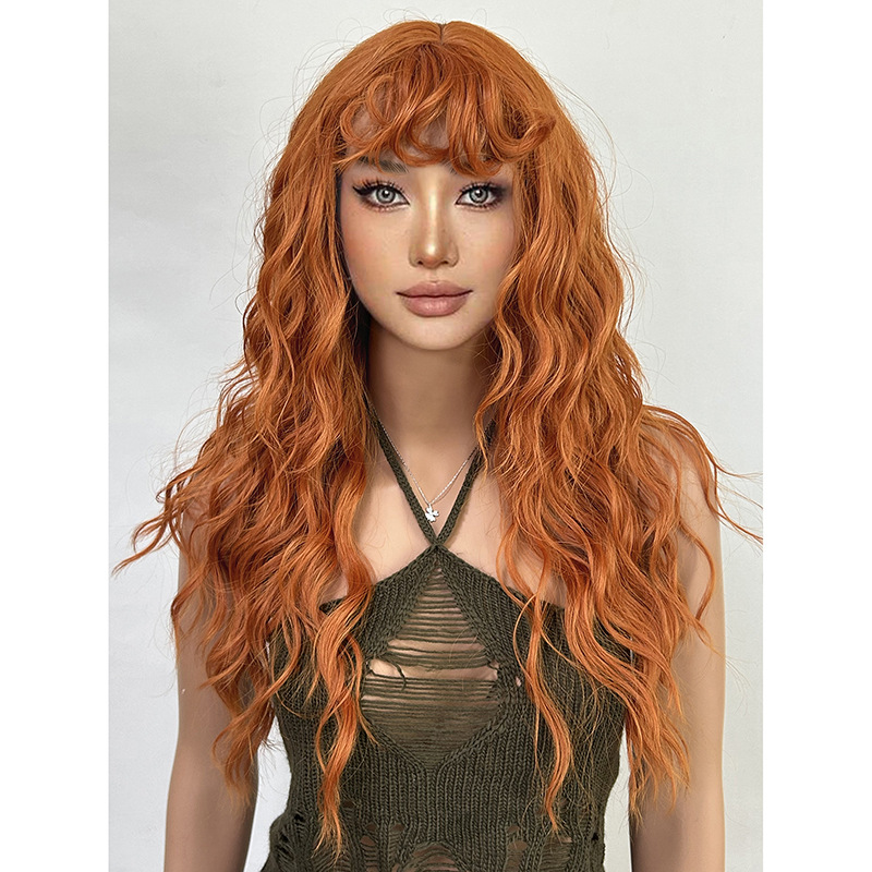 Mid cut bangs, long curly hair wig, daily vacation