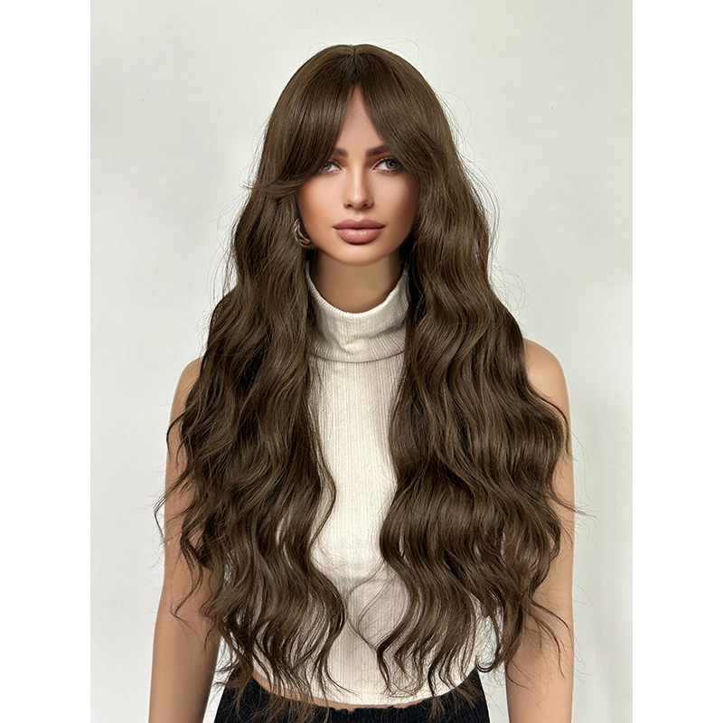 Mid cut bangs, long curly hair wig, daily vacation
