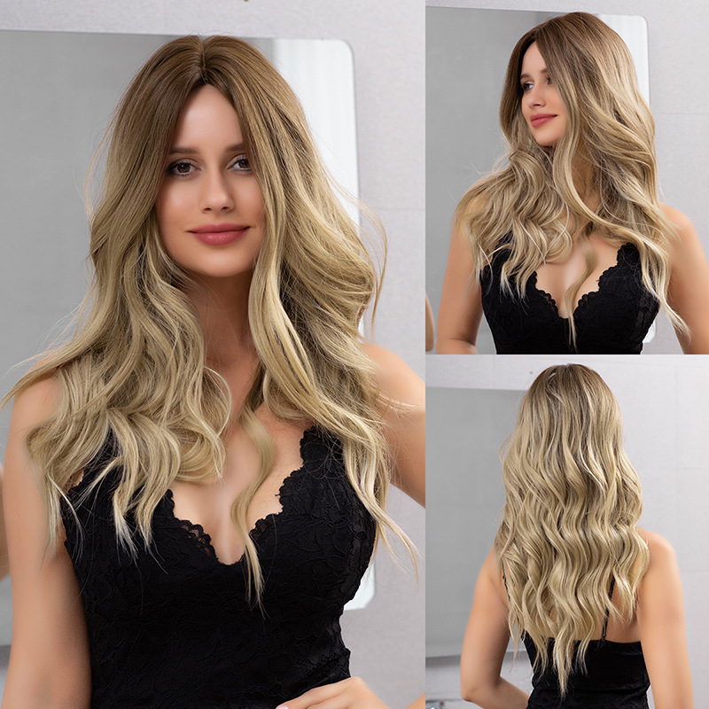 Mid cut bangs, long curly hair wig, daily vacation