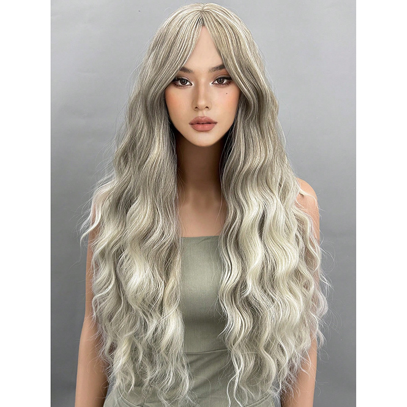 Mid cut bangs, long curly hair wig, daily vacation