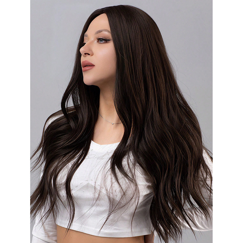 Mid cut bangs, long curly hair wig, daily vacation