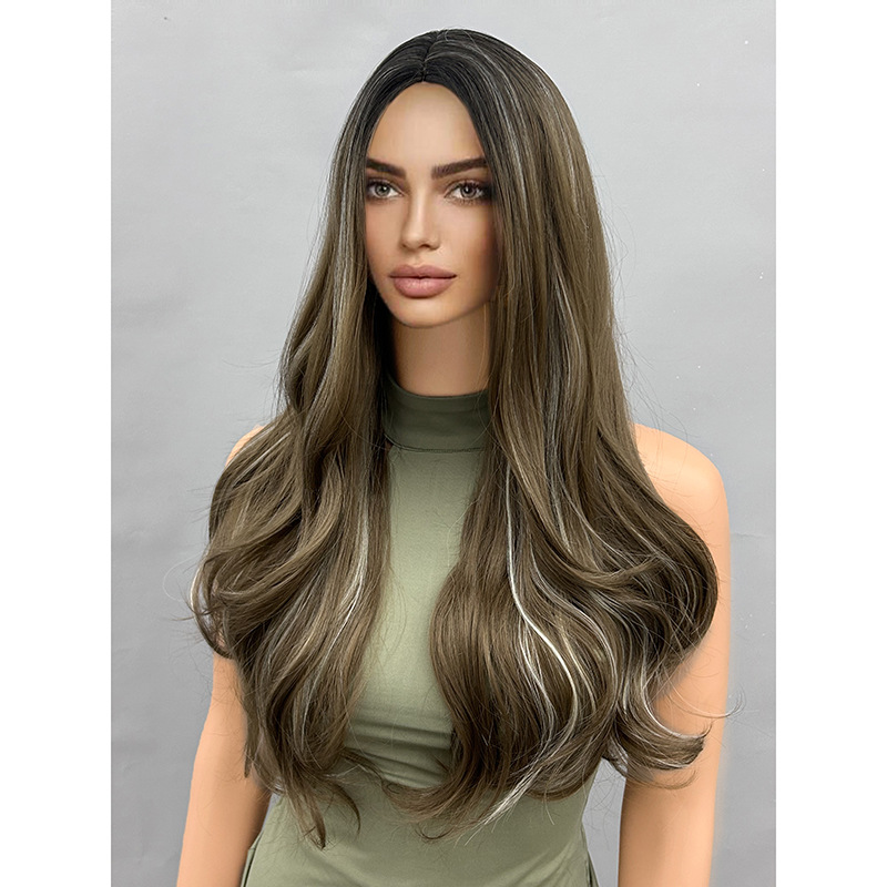 Mid cut bangs, long curly hair wig, daily vacation