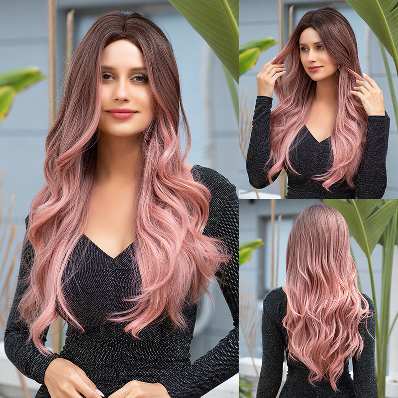 Mid cut bangs, long curly hair wig, daily vacation