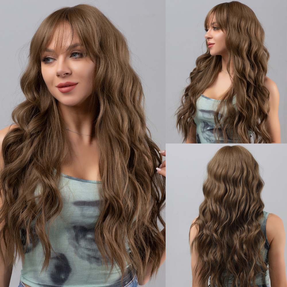 Black gradient gray long curly hair wig with bangs