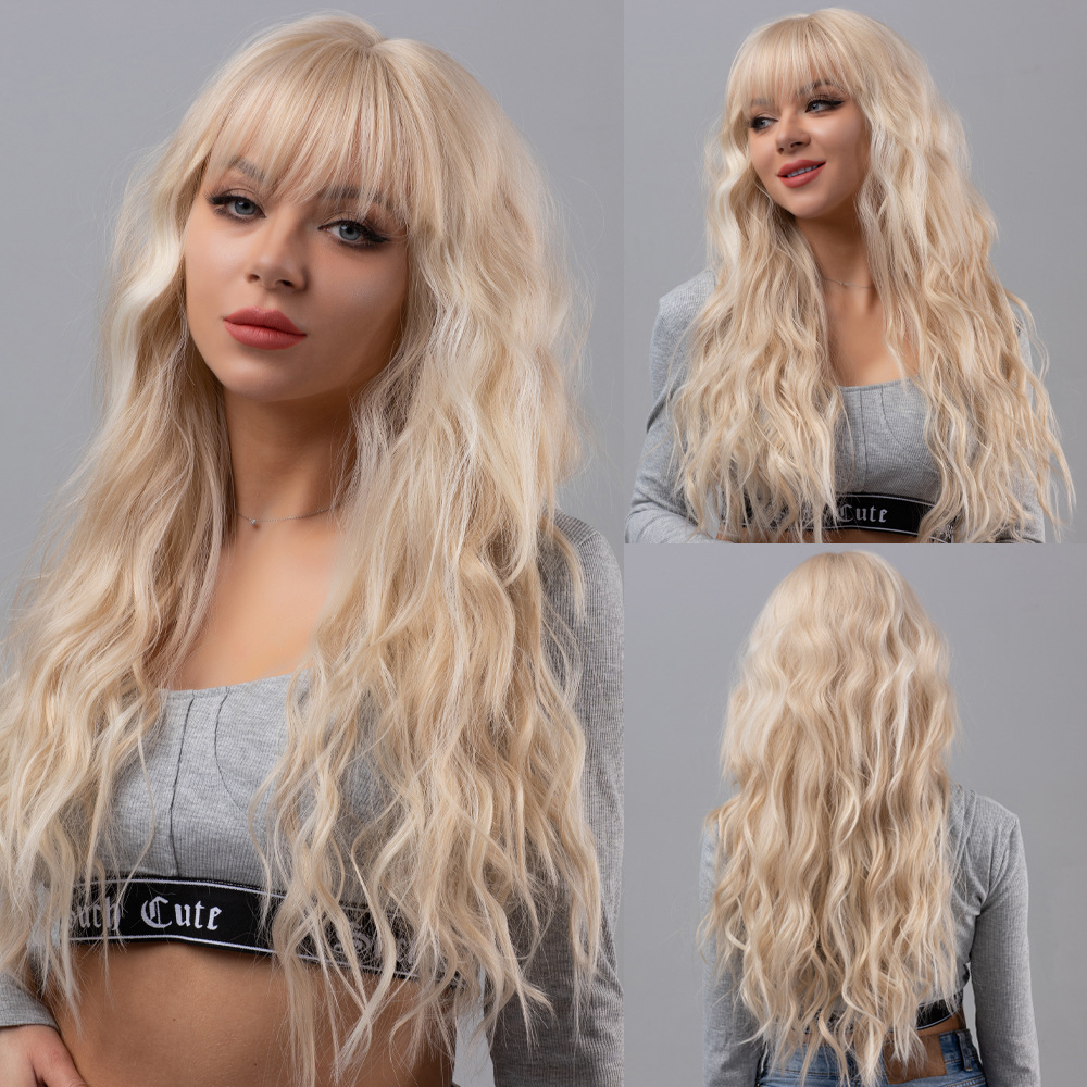 Black gradient gray long curly hair wig with bangs