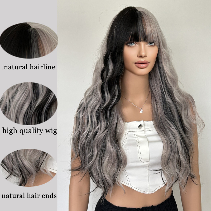 Gradient ribbon bangs, long hair, long curly hair