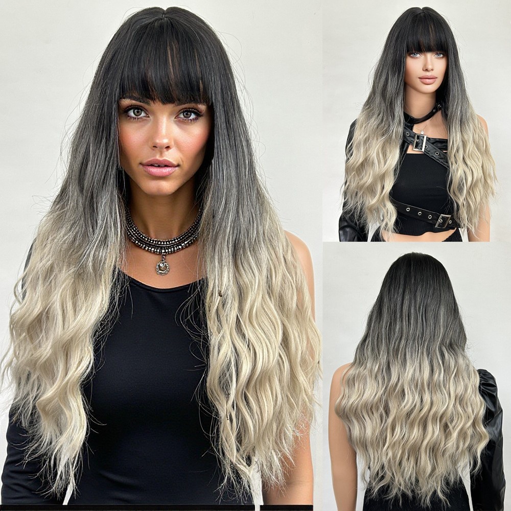 Gradient ribbon bangs, long hair, long curly hair