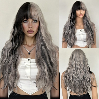 Gradient ribbon bangs, long hair, long curly hair 01