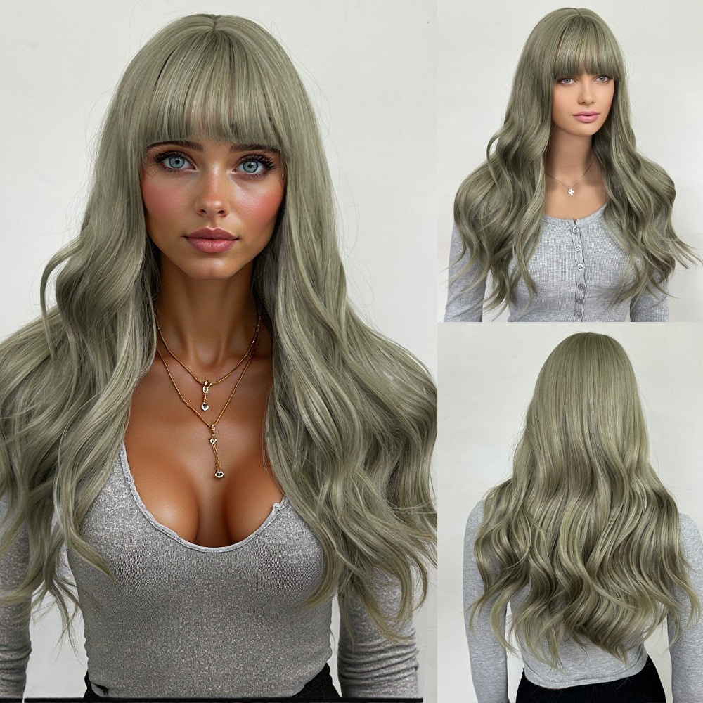 Gradient ribbon bangs, long hair, long curly hair