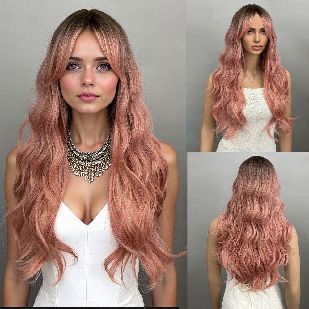 Gradient ribbon bangs, long hair, long curly hair