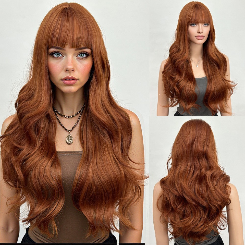 Gradient ribbon bangs, long hair, long curly hair