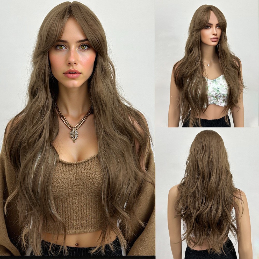 Gradient ribbon bangs, long hair, long curly hair