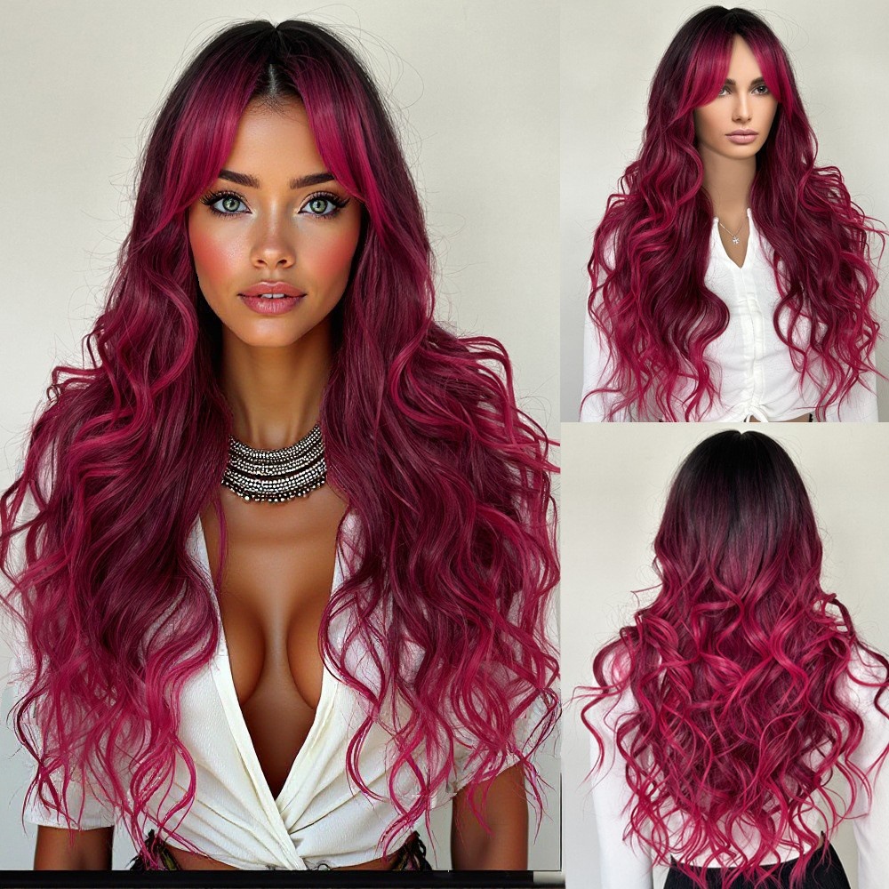 Gradient ribbon bangs, long hair, long curly hair