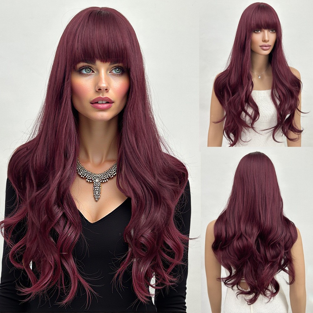 Gradient ribbon bangs, long hair, long curly hair