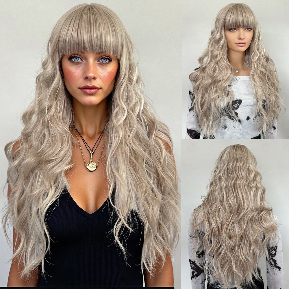 Gradient ribbon bangs, long hair, long curly hair