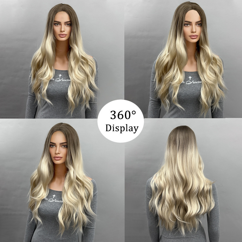 Gradual mid split, medium long hair, long waves