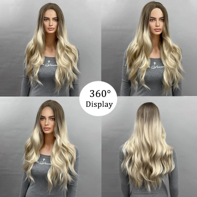 Gradual mid split, medium long hair, long waves 02