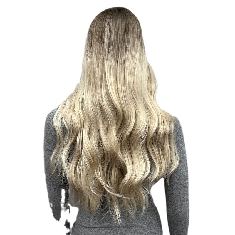 Gradual mid split, medium long hair, long waves