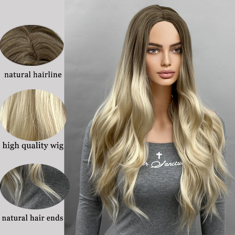 Gradual mid split, medium long hair, long waves