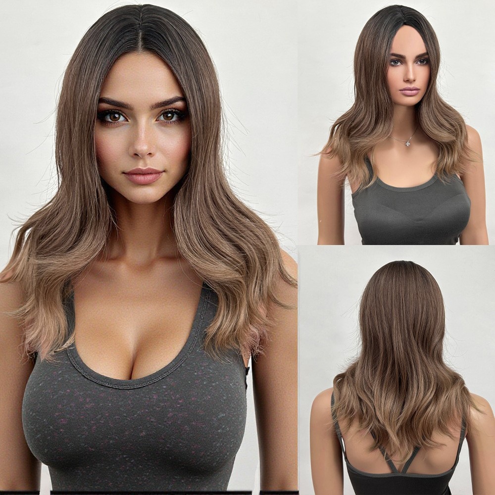 Gradual mid split, medium long hair, long waves