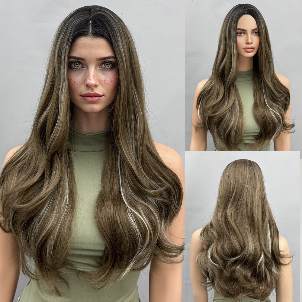 Gradual mid split, medium long hair, long waves