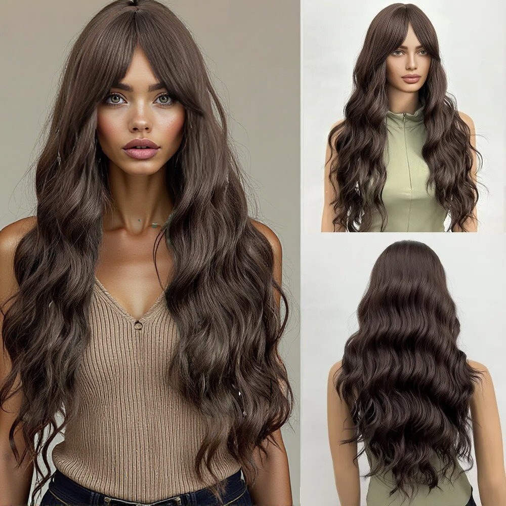 Wig wine red long curly hair with big waves